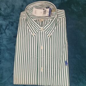 Polo Ralph Lauren Men's Green and White Striped Shirt